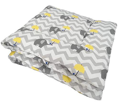 Preisvergleich Produktbild Baby Krabbeldecke, Spieldecke, Laufgittereinlage - Kuscheldecke, groß gepolstert, ÖKOTEX Baumwolle - SWADDYL (Elefant Umbrella) (120x120)