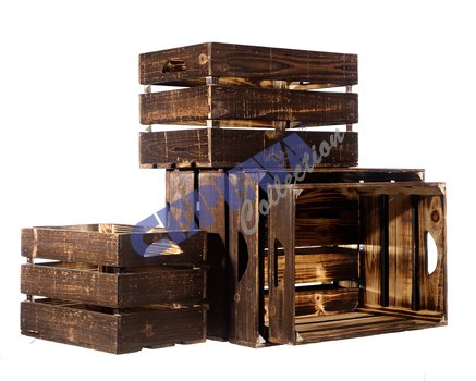 Preisvergleich Produktbild Deko Holzkiste, 4er Set, geflammt