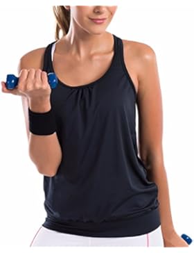 SYROKAN Damen Sport T-shirt Tank Top - Ringerrücken Gym Elastische Fitness