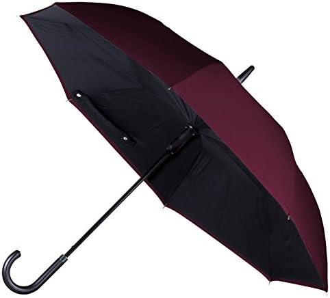 ANYWEATHER J Reversible Inverted Automatic Open Umbrella Leather J Handle, Bordeaux Red, L