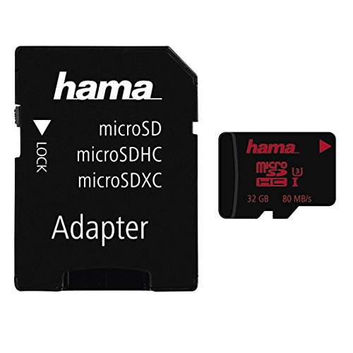 Hama 32GB micro SDHC Speicherkarte (Datenübertragungsrate bis zu 80 MB/Sek, UHS-I Speed Class 3 + universellen SD Adapter)