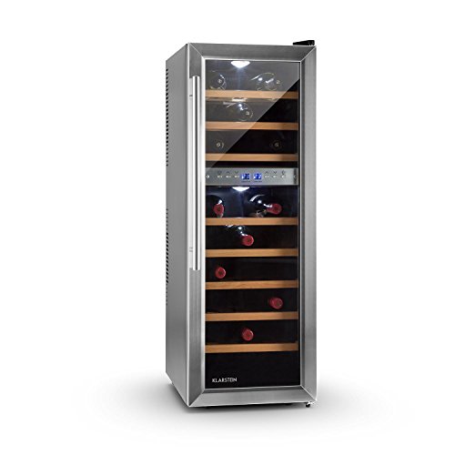 Klarstein Reserva 27D Weinkühlschrank Getränkekühlschrank (76 Liter, 27 Flaschen, 2 Zonen, 8 Holz-Einschübe, LCD-Display) mattschwarz - 2