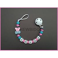 Attache tétine / attache sucette personnalisée Fille bois et silicone Mickey Nœud papillon