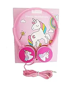 Unicorn Girls Wired Headphone 3.5mm Jack Bass Booster Foldable Adjustable On-Ear Headphones Earphones for Kids School, Online Classes Learning, Travel, Music