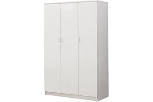 Panana 3 Door Wardrobe with Hanging Rail, 6 Shelves Storage Cupboard Closet, Triple Wardrobe for Bedroom Furniture (White)