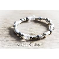 Schmaler Silberring mit Hämatin und Bergkristall / alle Größen / biegsam und stabil / Original Design und Handarbeit von Silber & Stein