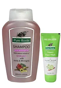 Pure Roots Shikakai with Amla and Bhringraj Shampoo for Dry Damaged Hair (500 ml)