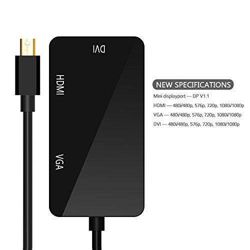 Topop 3 in 1 Thunderbolt Port Mini Displayport auf HDMI DVI VGA Adapter Kabel für Apple MacBook Air, iMac, Mac Book Pro, Mac mini, Microsoft Surface Pro/ Pro 2/ Pro 3, Thinkpad / Carbon/ Touch/ Helix Schwarz - 4