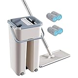 Unique WElinks Balai à Franges Magique Automatique, Lavage à la Main, Fibre Ultra-Fine, Rotation à 360 °, en Microfibre, Balai à Franges Plat à Presser pour Nettoyage Humide et Sec