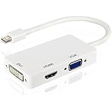Mini DisplayPort (thunderbolt) to DVI VGA HDMI 3 In 1 Adapter Cable Video Converter moniko for Apple Macbook,Macbook Pro,Macbook Air,iMac,Mac Mini,Surface pro 1 2 3 4,Thinkpad Carbon X1 Series,White