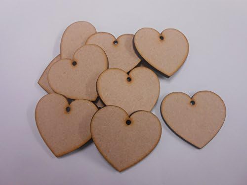 50mm Hanging Heart MDF Wooden Blank Plaque Decoration - Pack of 20