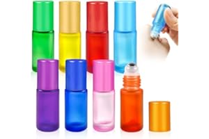 L&W LUCK 8 Farben Roll on Glasflaschen für Ätherisches Öl, Flaschen für Öle mit Edelstahl-Roller Ball, Roll on Flasche Leer 5ml, für Parfüm, Massage (Stil I)