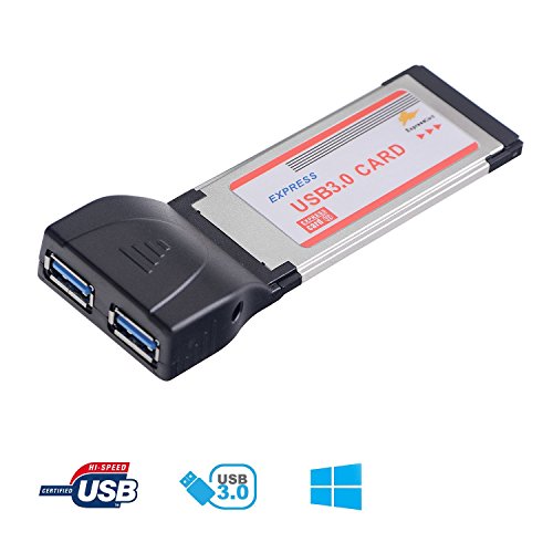 qobobo® 2 Ports USB 3.0 Super Speed PCMCIA Express Card Karte (34mm / Kompatibel mit Windows 7, 8, 10) für Notebook Laptop, USB 3.0 Hub intern