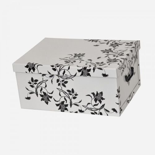 3 Stück Deko Karton der Serie „Barock Blumen“ in Weiß mit schwarzer Blumenranke ! XXL Volumen, tolle Optik und super Stabilität! Jede Box mit den Maßen 51 x 37 x 24 cm – Topp für Haushalt, Büro, Wäsche, Geschenkbox, u.v.m. - 2