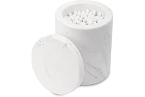 WORHE Marble Canister Natural Marble Cotton Swabs Container with Lid Bathroom Vanity Organizer Canister for Makeup Sponge Bath Salts Storage Christmas Birthday Anniversary Color White (DL011)