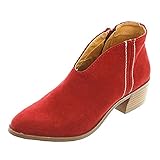  Sandalen Damen mit Absatz Leder 4 cm Blockabsatz Wildleder Geschlossene Schuhe Reissverschluss Sommer Frühling Rot 41