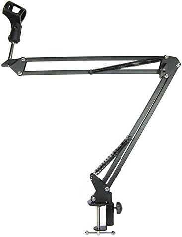 Desktop Professional Adjustable Microphone Fold Mic Suspension Boom Scissor Arm Stand Holder with Mic Clip Mounting on Desk or Table Top for Studio, Program record, Broadcasting, TV Station
