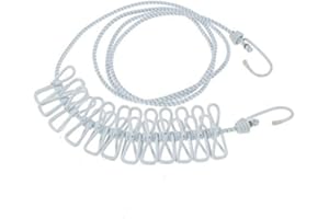 Nuzamas, filo stendibiancheria con 12 mollette, portatile, regolabile, espandibile e retrattile, per campeggio, viaggio, lavanderia e asciugatura, uso esterno e interno, colore bianco