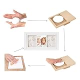 Baby Bilderrahmen für Handabdruck- und Fussabdruck, Echtholz Babyrahmen mit sicherem Acrylglas und keine giftigen, sicheren Abdruckmasse - 6