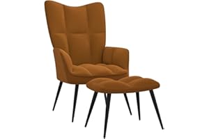 vidaXL Relaxsessel mit Hocker, Sessel mit Stahlgestell, Relaxstuhl Polsterstuhl mit Armlehne, Fernsehsessel Polstersessel Wohnzimmer, Modern, Braun Samt