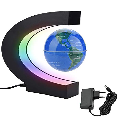 Preisvergleich Produktbild Zerodis Floating Globe globus beleuchtet Schreibtischlampe LED Leuchten Magnetschwebebahn Floating World Map Rotierenden Globus Geburtstag Geschenke Wohnkultur Büro Dekoration(Blau)