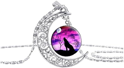 Axibi Fashion Women Girl Wolf Moon Rhinestone Necklace Pendant Jewelry (D)