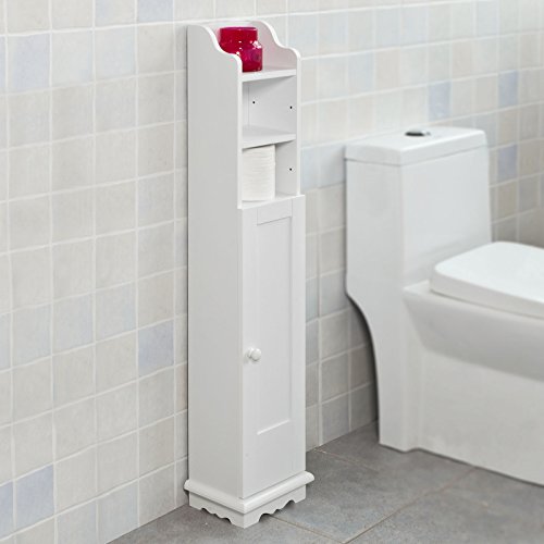 SoBuy® FRG177-W Freistehend weiß Toilettenrollenhalter Toilettenpapieraufbewahrung Badregal Standschrank BHT ca: 21x99x16cm - 8