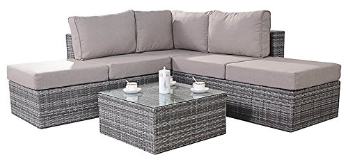 Puerto Royal rústico ratán Muebles de jardín Juego de sofá en Esquina – Natural