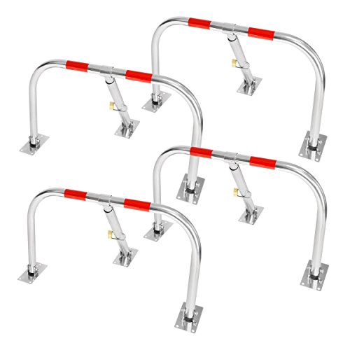 ECD-Germany 4 x Barrière de Parking - 45 x 80 cm - en métal - galvanisé - avec Cadenas et 3 clés - Barre de stationnement - Barre de Verrouillage