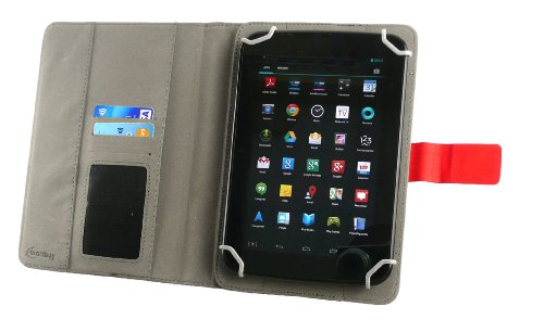 Emartbuy® Tolino Tab 8 Inch Tablet Universalbereich Tupfen Rot / Weiß Multi Winkel Folio Executive Case Cover Wallet Hülle Schutzhülle mit Kartensteckplätze + Rot 2 in 1 Eingabestift - 6