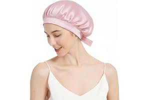 SOONHUA Gorro de dormir de seda de morera natural para el cuidado del cabello de las mujeres, gorro de noche con cintas elásticas para el cabello para dormir