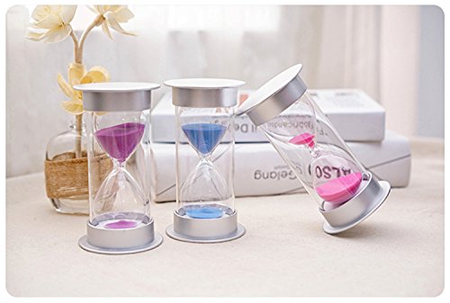 Mode Sanduhr 60 Minuten Kunststoff Glas Sand Timer Sand Uhr für Küche, Büro, Schule oder Geschenk Dekorative – Fertig mit Echt Strand silber Abdeckung + lila Sand - 7