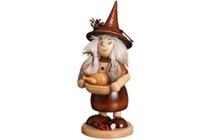 Drechselwerkstatt Uhlig DWU | Handgefertigte Räucherfrau | Räuchermännchen aus dem Erzgebirge | Weihnachtsdeko | 25 cm | Wichtelfrau mit Pfanne