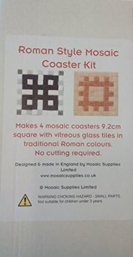 Mosaic Coaster Kit, Makes 4 Roman Style Coasters with Real Glass Tiles. No Cutting Required.