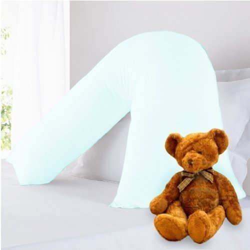 Childrens Pure 100% Cotton V Shaped Light Blue Pillowcase and V Shaped Hollowfibre Pillow Set