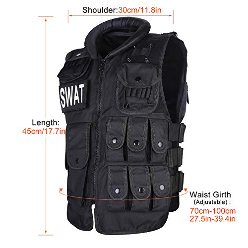 Taktische Weste – Swat Weste Taktische CS Feld Weste Outdoor Ultraleichte Atmungsaktive Einsatzweste 600D Einstellbare Militär Kampfmittelweste Tactical Vest verstellbarer Gürtel für Outdoor (45cm SWAT) Schwarz - 4
