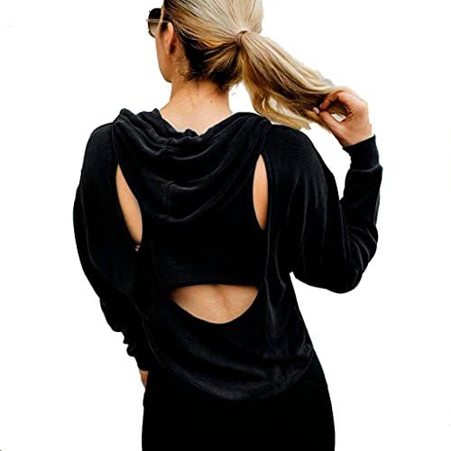 OverDose Women Sportswear Backless Sweatshirts Long Sleeve Sport Yoga Top Blouse Shirt Hoodie