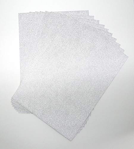 HabercraftsA4 Silver Glitter Card Non Shed Sparkle Craft Sheets 250gsm Bling Crafting Card Glitter Cardstock Acid Free (10 Sheets)
