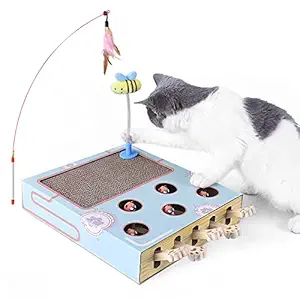 Fun cat Toys Whack-a-mole Interactive cat Toy Cat Scratch Board Toy 2 in 1 Fun Brain Exercise Puzzle cat Toy Cardboard Cat Scratch pad for Small Pets