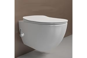 Creavit FREE Dusch WC Komplettanlage spülrandlos–Wandhängend Hänge WC/Taharet/Bidet mit Warm-/Kaltwasser oder ohne Bidet,Softclose Sitz, antibakterielle Keramik (mit Bidet+Armatur Warm-&Kaltwasser)