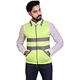 ReflectoSafe Fluorescent Jacket for Safety for Cycling Running Walking Night High Visibility Vest with 2 Horizontal Strips 2 Pockets Reflective Collars with 3M Reflective Tape Pro - XXL