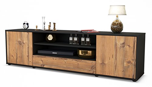 Stil.Zeit TV Schrank Lowboard Armida, Korpus in Anthrazit Matt/Front im Holz-Design Pinie (180x49x35cm), mit Push-to-Open Technik und Hochwertigen Leichtlaufschienen, Made in Germany