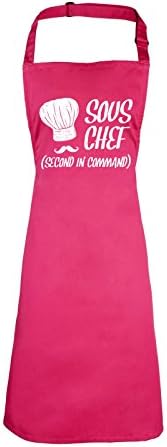123t Aprons SOUS CHEF SECOND IN COMMAND ...WHITE HAT DESIGN (HOT PINK) NEW PREMIUM HEAVYWEIGHT APRON