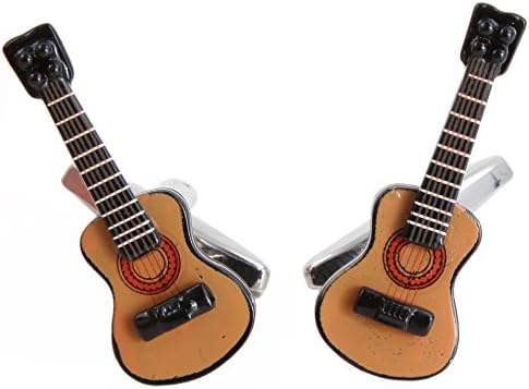 Dalaco Acoustic Guitar Music Cufflinks In Polished Rhodium Plate & Enamel The For All Musicians (90-1005)