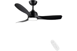 CJOY Ventilatore da Soffitto, 42 Pollici Ventilatore da Soffitto con Luce e Telecomando Nero, Lampadario Ventilatore da Soffitto Silenzioso Reversibile DC 3 ABS, Dimmerabile, 6 Velocità