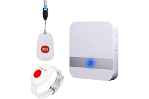 ALEENFOON Alarma Móvil Inalámbrica para Casa con Muñeca Botón De Emergencia, Plug-in, Alarma De Pánico, Inalámbrica para Personas Mayores (2 a 1 Blanco)