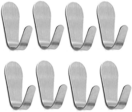 8 Pack 2 Inch Stainless Steal 3M Command Sticker Hooks | 5cm Key Rack Garage Storage Organizer Stick On Sticky Bathroom Kitchen Wall Mount Towel Hanger| Contemporary Style Brushed Finish (52*21mm)