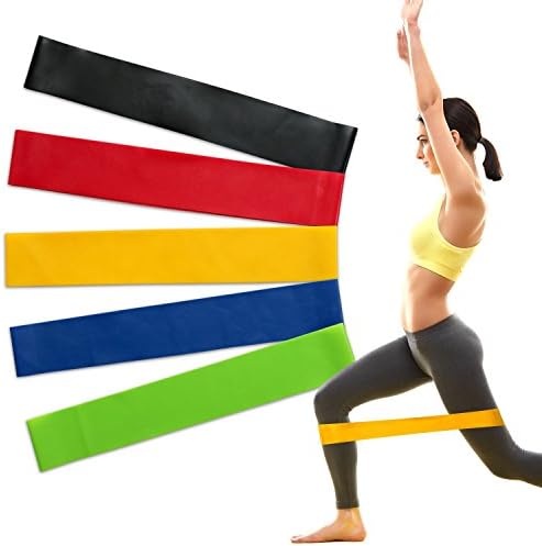 Yunbaoit resistance Loop Bands / Exercise Bands / Fitness Bands,Set of 5, with Exercise Guide and Carry Bag -- Best Home Gym Fitness Exercise Bands ,or Legs, Glutes,arm, Crossfit Workout, Physical Therapy Pilates Yoga &amp; Rehab - Improve Mobility &amp; Strength Training ,Suitable for Women and Men