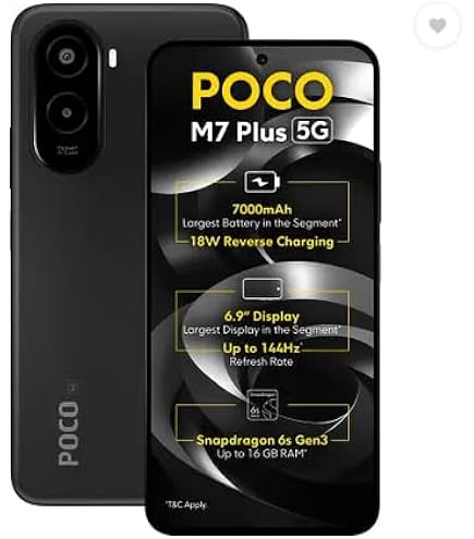 POCO M7 Plus 5G, Carbon Black (6GB, 128GB) : Amazon.in: Electronics