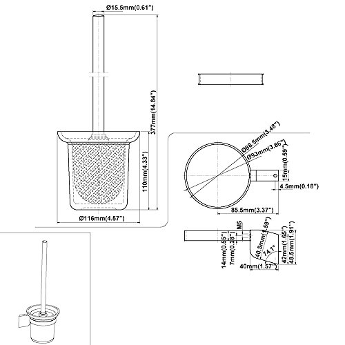 Homelody SS304 Edelstahl Toilettenbürste Bürstengarnitur Bürste Halter WC-Bürste Wandmontage Klobürste-Set Toilettenbürstengarnitur mit Glas für Bad Badzimmer - 3